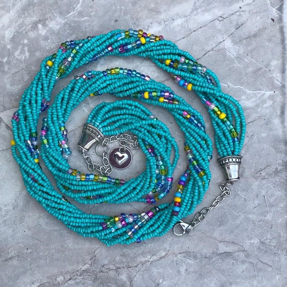 Vibrant Multicolor Beaded Necklace with Silver Charm